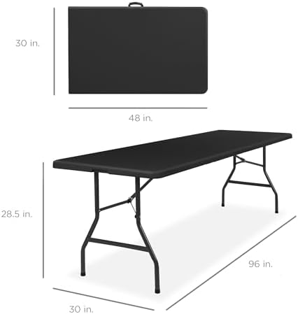 8ft Plastic Folding Table, Indoor Outdoor Heavy Duty Portable w/Handle, Lock for Picnic, Party, Pong, Camping, alternate view