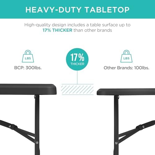 8ft Plastic Folding Table, Indoor Outdoor Heavy Duty Portable w/Handle, Lock for Picnic, Party, Pong, Camping, alternate view