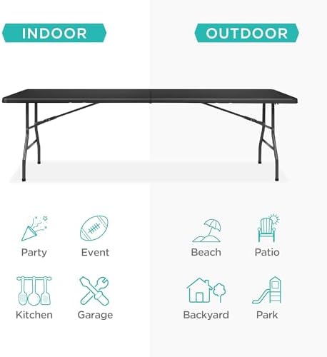 8ft Plastic Folding Table, Indoor Outdoor Heavy Duty Portable w/Handle, Lock for Picnic, Party, Pong, Camping, alternate view