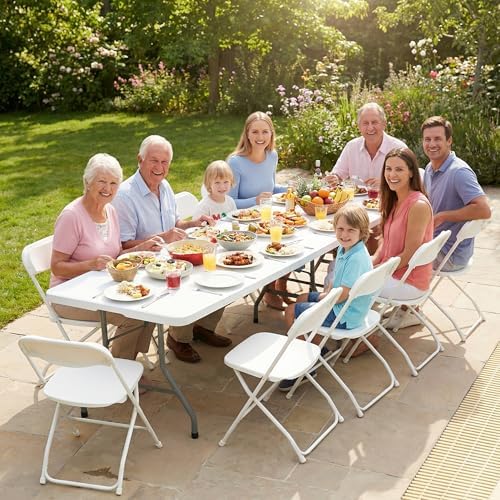 8FT Portable Commercial Plastic Folding Table, Heavy Duty, alternate view 2
