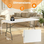8FT Portable Commercial Plastic Folding Table, Heavy Duty, alternate view 3