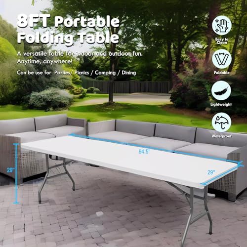 8FT Portable Commercial Plastic Folding Table, Heavy Duty, alternate view 4