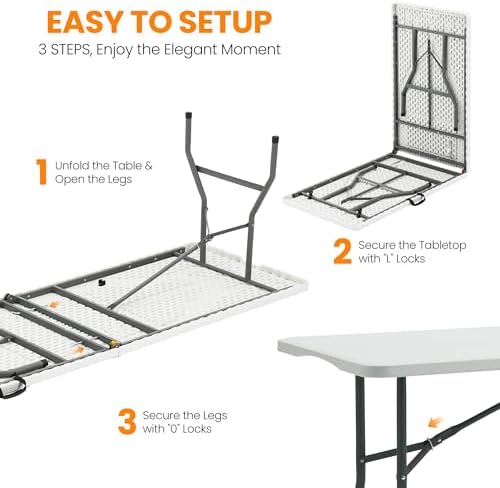 8FT Portable Commercial Plastic Folding Table, Heavy Duty, alternate view 5