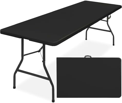 8ft Portable Plastic Folding Table - Indoor & Outdoor Heavy-Duty Foldable Utility Table w/Handle for Party &
