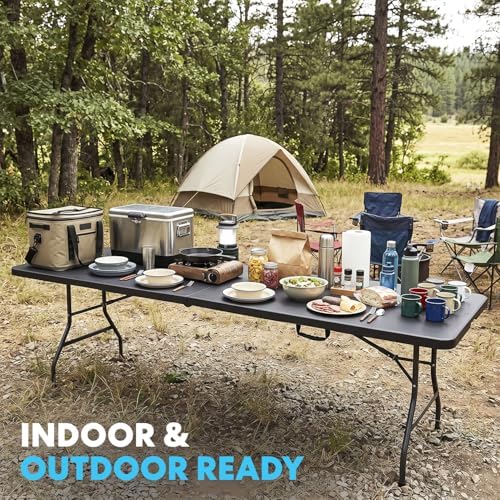 8ft Portable Plastic Folding Table - Indoor & Outdoor Heavy-Duty Foldable Utility Table w/Handle for Party &, alternate view