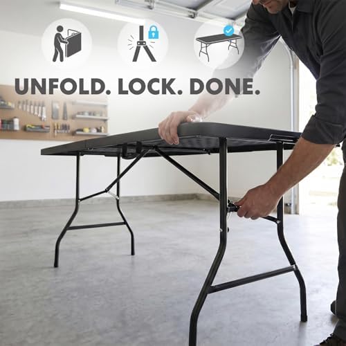 8ft Portable Plastic Folding Table - Indoor & Outdoor Heavy-Duty Foldable Utility Table w/Handle for Party &, alternate view