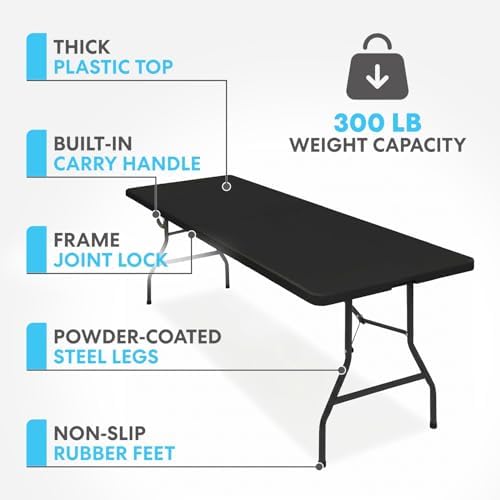 8ft Portable Plastic Folding Table - Indoor & Outdoor Heavy-Duty Foldable Utility Table w/Handle for Party &, alternate view