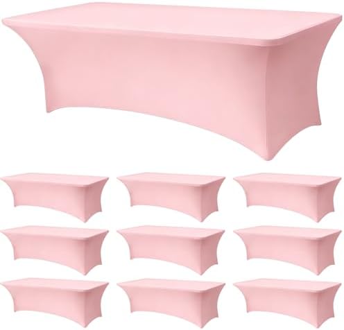 8ft Stretch Spandex Table Cover for Standard Folding Tables[10 packs, Pink]