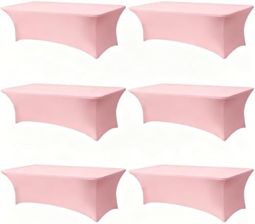 8ft Stretch Spandex Table Cover for Standard Folding Tables[6 packs, Pink]