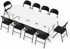 8FT White Plastic Folding Table Set with 10 Black PU Padded Chairs