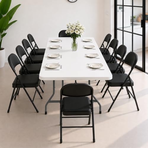 8FT White Plastic Folding Table Set with 10 Black PU Padded Chairs, alternate view 2