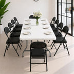 8FT White Plastic Folding Table Set with 10 Black PU Padded Chairs, alternate view 2