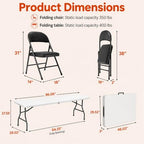 8FT White Plastic Folding Table Set with 10 Black PU Padded Chairs, alternate view 3