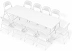 8FT White Plastic Folding Table Set with 10 White PU Padded Chairs