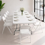 8FT White Plastic Folding Table Set with 10 White PU Padded Chairs, alternate view 2