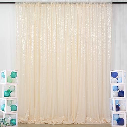 8FT x 10FT Ivory Sequin Backdrop | Sparkle Fabric Drapes for Photoshoots | Glitter Background for Birthday