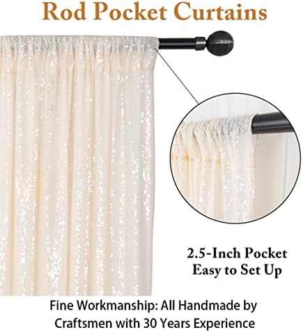 8FT x 10FT Ivory Sequin Backdrop | Sparkle Fabric Drapes for Photoshoots | Glitter Background for Birthday, alternate view 3