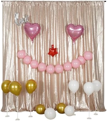 8FT x 10FT Sequin Photography Backdrop Curtain for Party Decoration, Champagne in 8 x 10ft in Champagne, alternate view 5