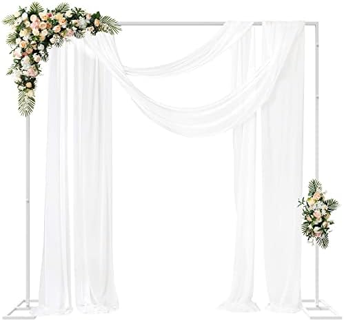 8FT x 8FT Backdrop Stand Heavy Duty with Base, White Portable Adjustable Pipe and Drape Backdrop Stand Kit