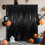 8Ft x 8Ft Black Sequin Backdrop, Glitter Thick Satin Background Drapes, Sparkly Opaque Photography Curtain