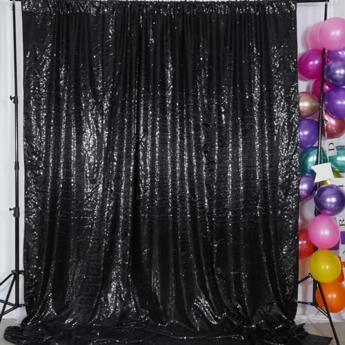 8Ft x 8Ft Black Sequin Backdrop, Glitter Thick Satin Background Drapes, Sparkly Opaque Photography Curtain, alternate view 2