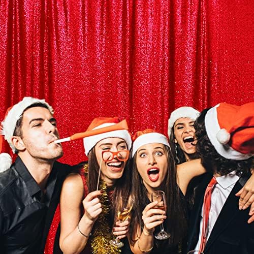 8FT x 8FT Sequin Photography Backdrop Curtain for Party Decoration, Red in 8x8 ft in Red, alternate view 4