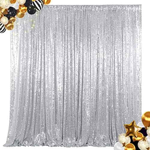 8FTx10FT Silver Sequin Backdrop | Sparkle Drapes for Photoshoots, Weddings, and Parties | Elegant Glitter