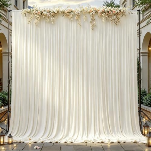 8ftx10ft Wrinkle Free Beige Backdrop Curtain - 10 Feet Photography Backdrop Drapes, Silky Polyester Back Drop