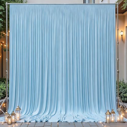 8ftx10ft Wrinkle Free Blue Backdrop Curtain - 10 Feet Photography Backdrop Drapes, Silky Polyester Back Drop