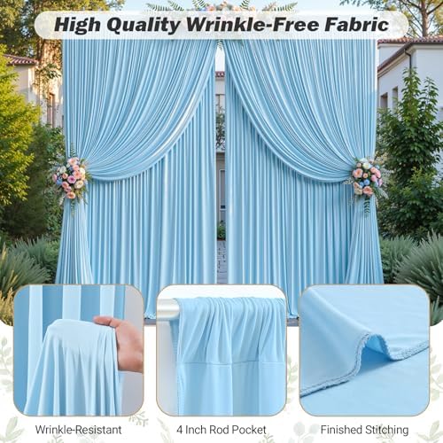 8ftx10ft Wrinkle Free Blue Backdrop Curtain - 10 Feet Photography Backdrop Drapes, Silky Polyester Back Drop, alternate view