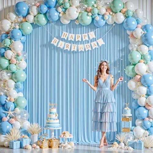 8ftx10ft Wrinkle Free Blue Backdrop Curtain - 10 Feet Photography Backdrop Drapes, Silky Polyester Back Drop, alternate view