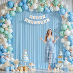 8ftx10ft Wrinkle Free Blue Backdrop Curtain - 10 Feet Photography Backdrop Drapes, Silky Polyester Back Drop, alternate view