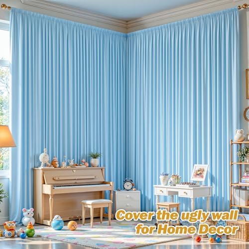 8ftx10ft Wrinkle Free Blue Backdrop Curtain - 10 Feet Photography Backdrop Drapes, Silky Polyester Back Drop, alternate view