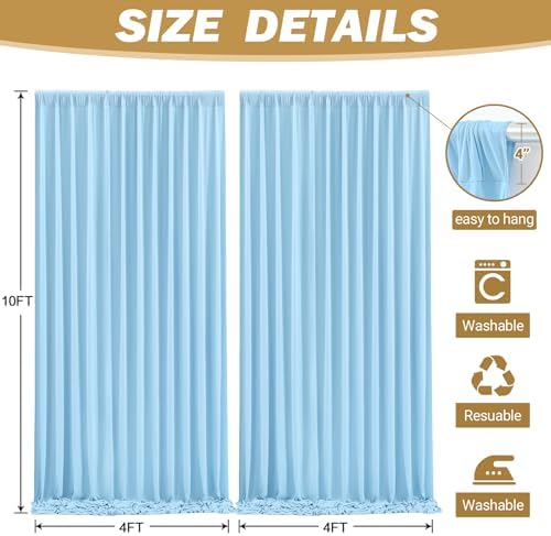 8ftx10ft Wrinkle Free Blue Backdrop Curtain - 10 Feet Photography Backdrop Drapes, Silky Polyester Back Drop, alternate view