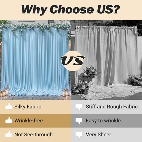 8ftx10ft Wrinkle Free Blue Backdrop Curtain - 10 Feet Photography Backdrop Drapes, Silky Polyester Back Drop, alternate view