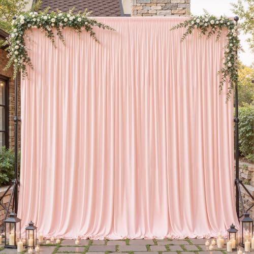 8ftx10ft Wrinkle Free Blush Pink Backdrop Curtain - 10 Feet Photography Backdrop Drapes, Silky Polyester Back