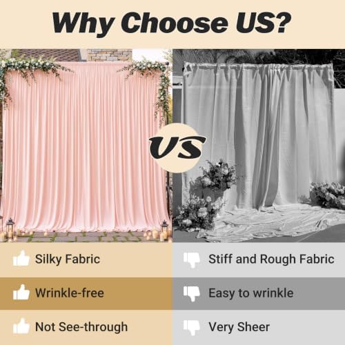 8ftx10ft Wrinkle Free Blush Pink Backdrop Curtain - 10 Feet Photography Backdrop Drapes, Silky Polyester Back, alternate view