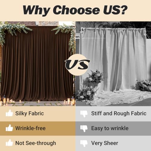 8ftx10ft Wrinkle Free Brown Backdrop Curtain - 10 Feet Photography Backdrop Drapes, Silky Polyester Back Drop, alternate view