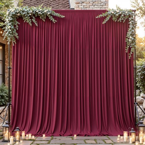 8ftx10ft Wrinkle Free Burgundy Backdrop Curtain - 10 Feet Photography Backdrop Drapes, Silky Polyester Back Drop