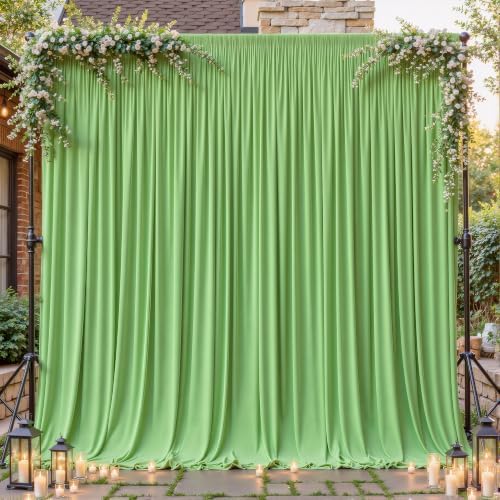 8ftx10ft Wrinkle Free Green Backdrop Curtain - 10 Feet Photography Backdrop Drapes, Silky Polyester Back Drop