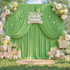 8ftx10ft Wrinkle Free Green Backdrop Curtain - 10 Feet Photography Backdrop Drapes, Silky Polyester Back Drop, alternate view