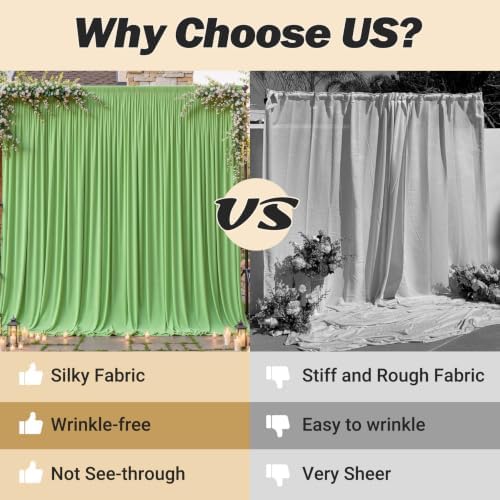 8ftx10ft Wrinkle Free Green Backdrop Curtain - 10 Feet Photography Backdrop Drapes, Silky Polyester Back Drop, alternate view