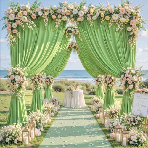 8ftx10ft Wrinkle Free Green Backdrop Curtain - 10 Feet Photography Backdrop Drapes, Silky Polyester Back Drop, alternate view