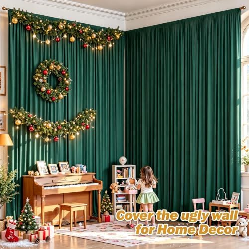 8ftx10ft Wrinkle Free Hunter Green Backdrop Curtain - 10 Feet Photography Backdrop Drapes, Silky Polyester Back, alternate