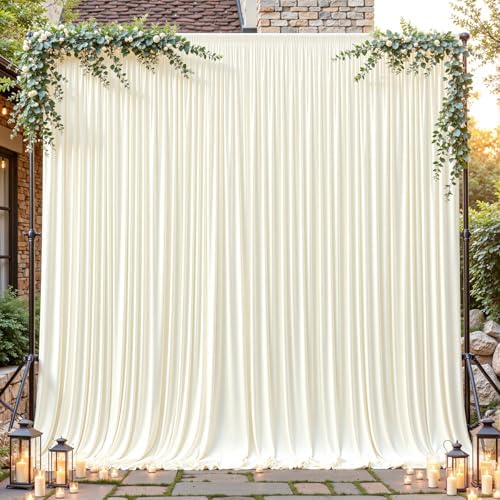 8ftx10ft Wrinkle Free Ivory Backdrop Curtain - 10 Feet Photography Backdrop Drapes, Silky Polyester Back Drop