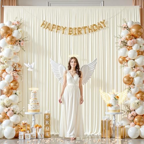 8ftx10ft Wrinkle Free Ivory Backdrop Curtain - 10 Feet Photography Backdrop Drapes, Silky Polyester Back Drop, alternate view