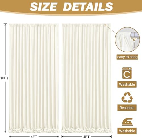 8ftx10ft Wrinkle Free Ivory Backdrop Curtain - 10 Feet Photography Backdrop Drapes, Silky Polyester Back Drop, alternate view