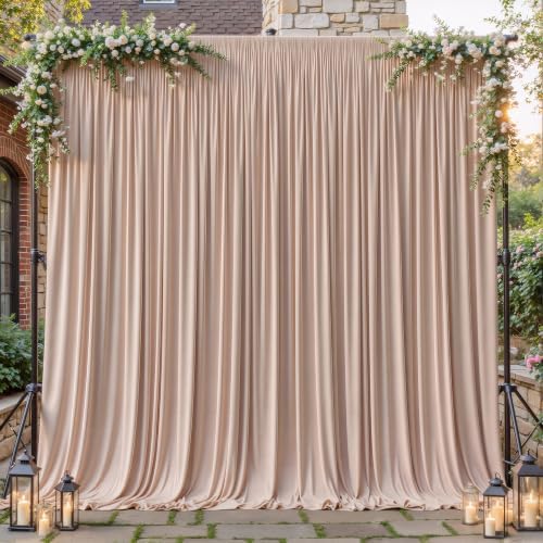 8ftx10ft Wrinkle Free Nude Blush Backdrop Curtain - 10 Feet Photography Backdrop Drapes, Silky Polyester Back