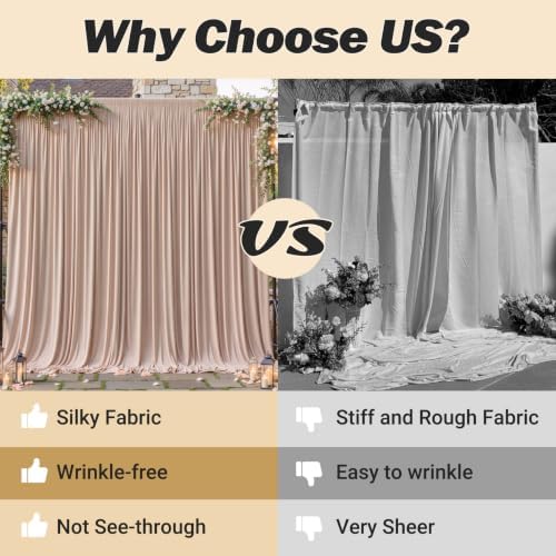 8ftx10ft Wrinkle Free Nude Blush Backdrop Curtain - 10 Feet Photography Backdrop Drapes, Silky Polyester Back, alternate view