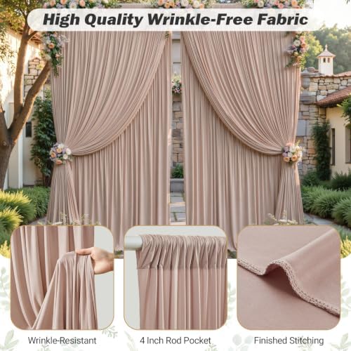 8ftx10ft Wrinkle Free Nude Blush Backdrop Curtain - 10 Feet Photography Backdrop Drapes, Silky Polyester Back, alternate view